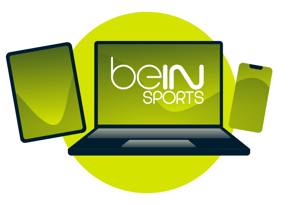 Laptop, tablet i telefon z logo Bein.